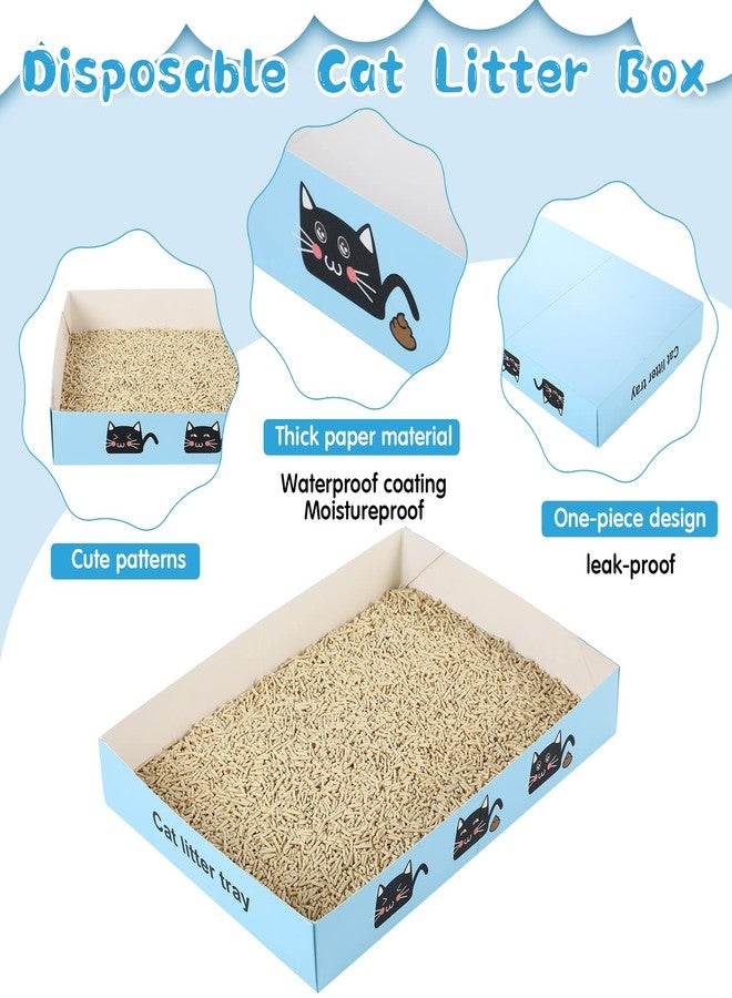 Amyhill 30 Pack Disposable Cat Litter Box Foldable Paper Kitty Tray 13.8x10x2 in Small Lightweight Cardboard Box Water Proof for Indoor Low Entry Easy Disposal Non Clumping Nice Absorption Portable (Blue) - Image 3